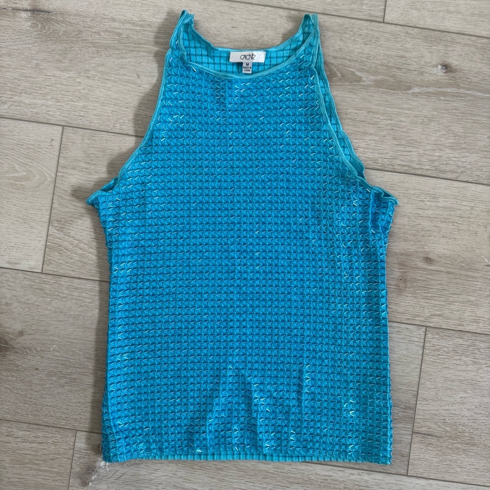 Cache Blue Beaded Top